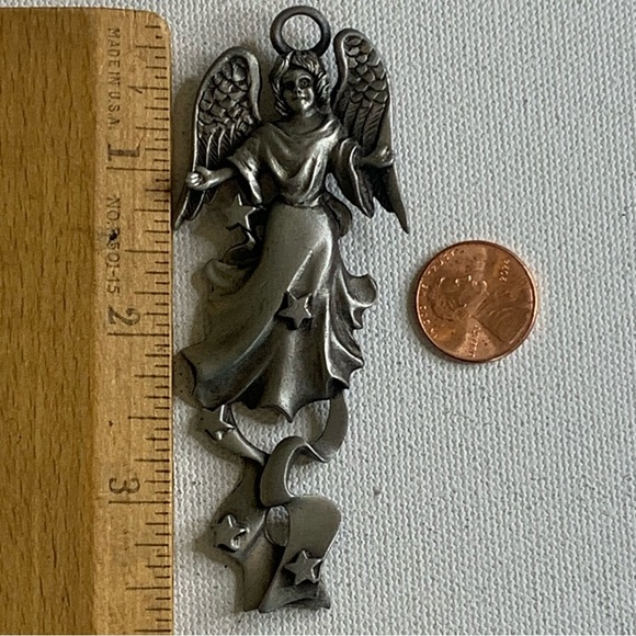 Large Pewter Angel Pendant Ornament Hanging Spiritual Guardian Angels Stars 3.5" - Picture 11 of 14